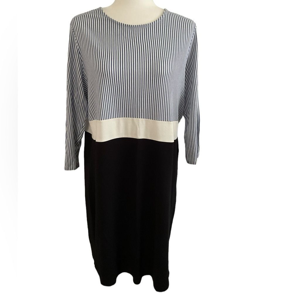 J Jill Striped Color Block Tunic Shift 3/4 Sleeve Dress Size L
